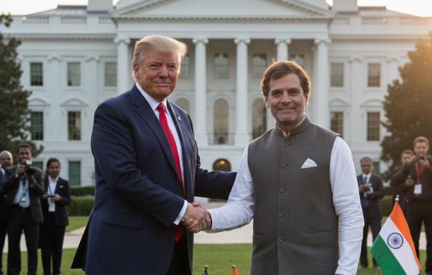 अमेरिका के राष्ट्रपति डोनाल्ड ट्रंप और राहुल गांधी के ब...